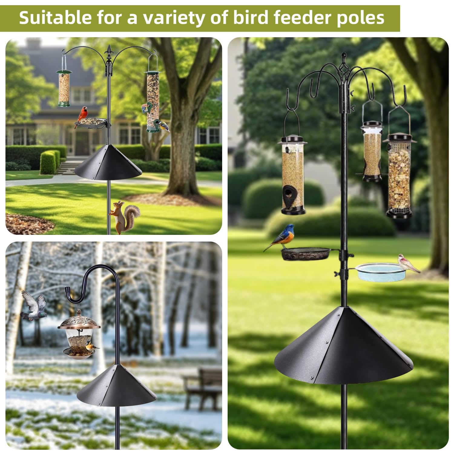 Zerofish Squirrel Baffle enhances backyard aesthetics while guarding feeders.