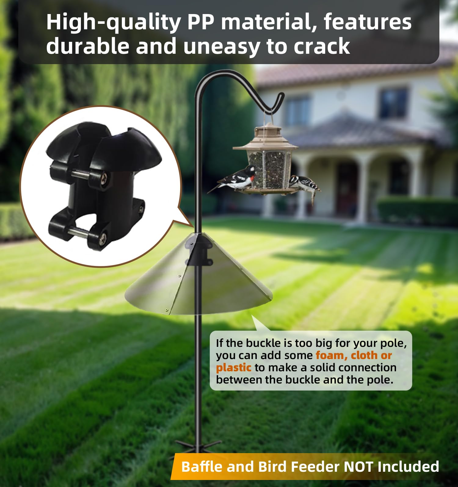 Zerofish Squirrel Baffle fits pole-mounted and hanging feeders.