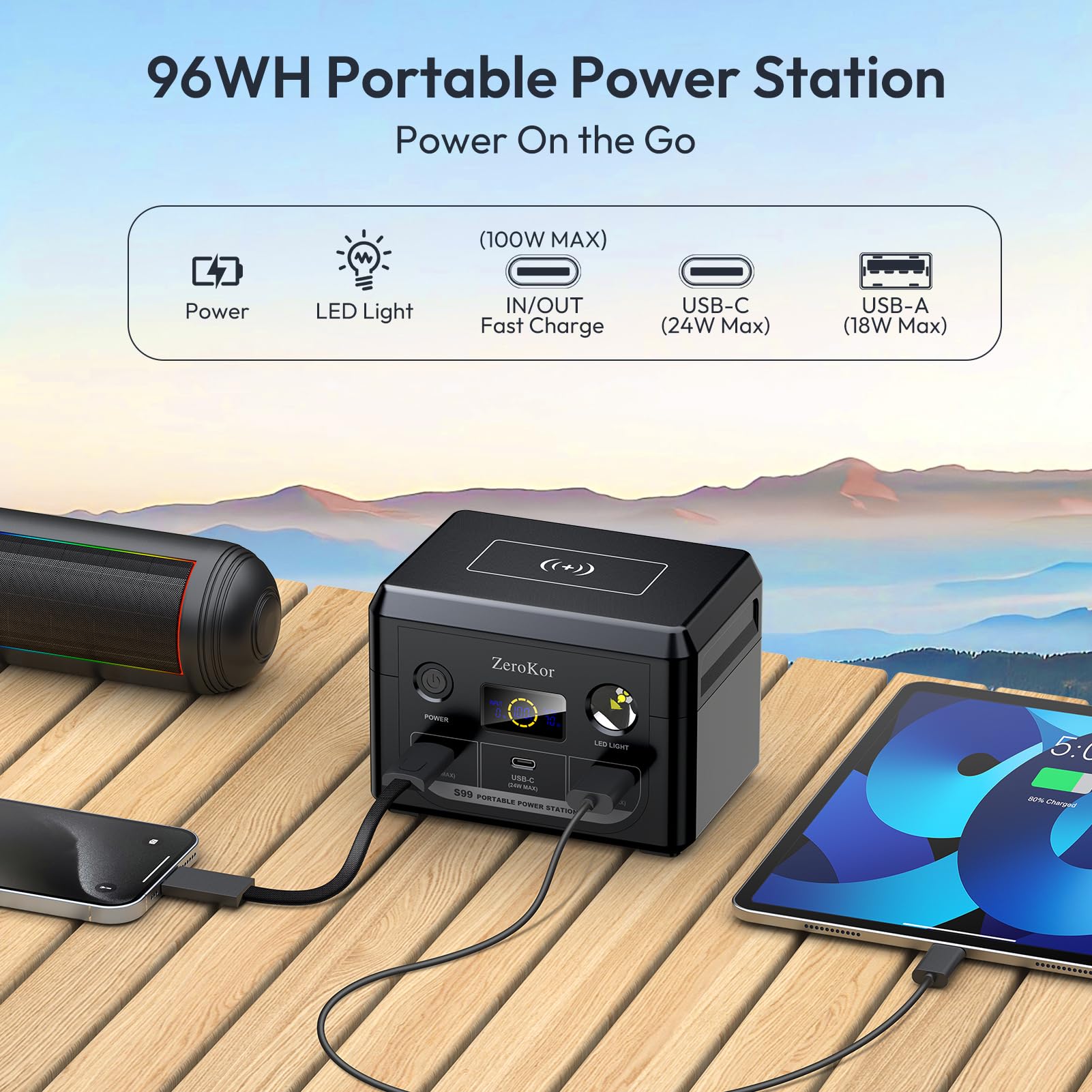 ZeroKor 100W display panel side, real-time power monitoring at a glance