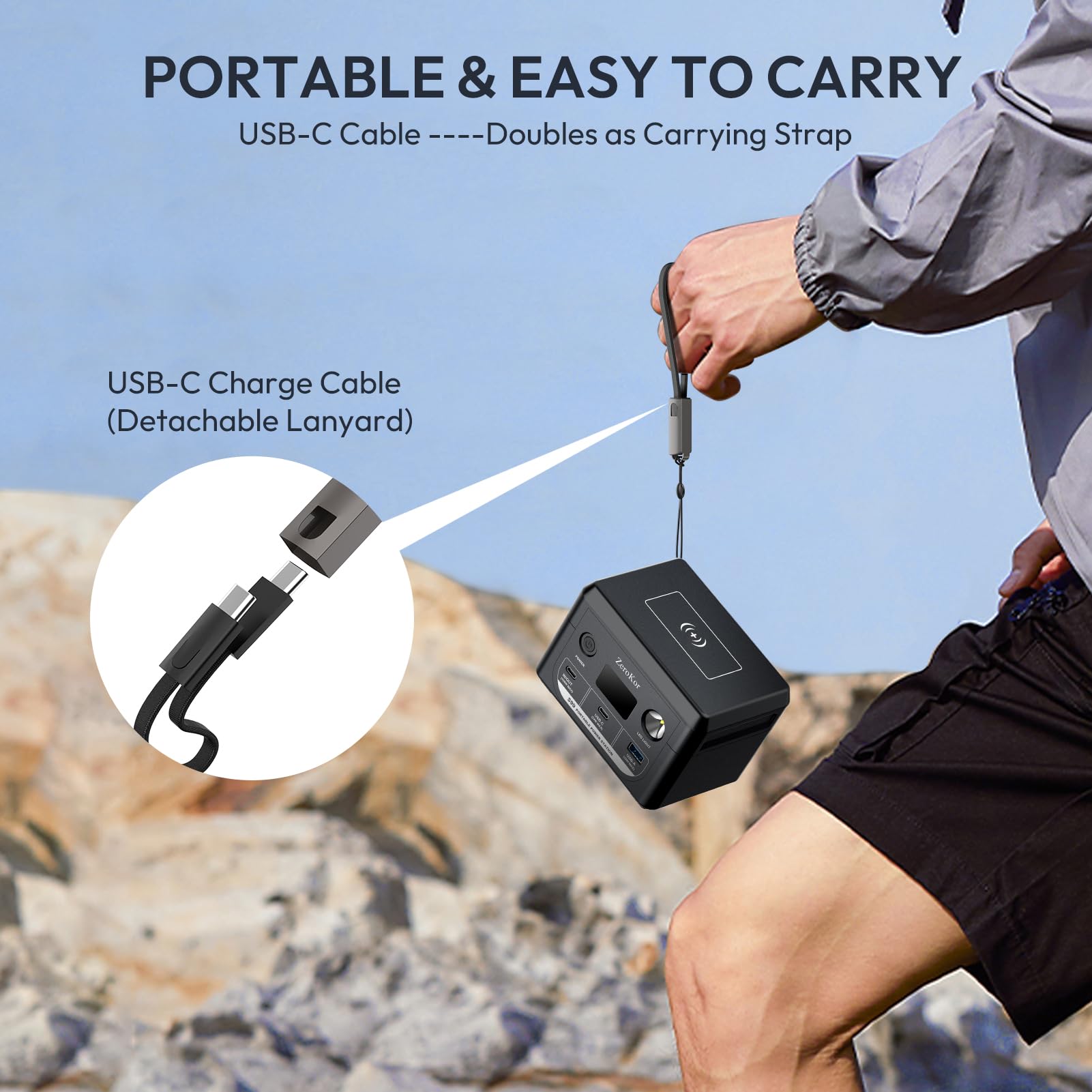 ZeroKor 100W with solar charging option for off-grid recharging