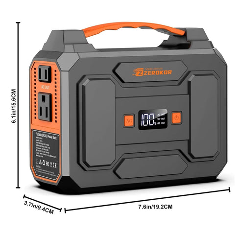 ZeroKor unit showing two 100W AC outlets for small devices.