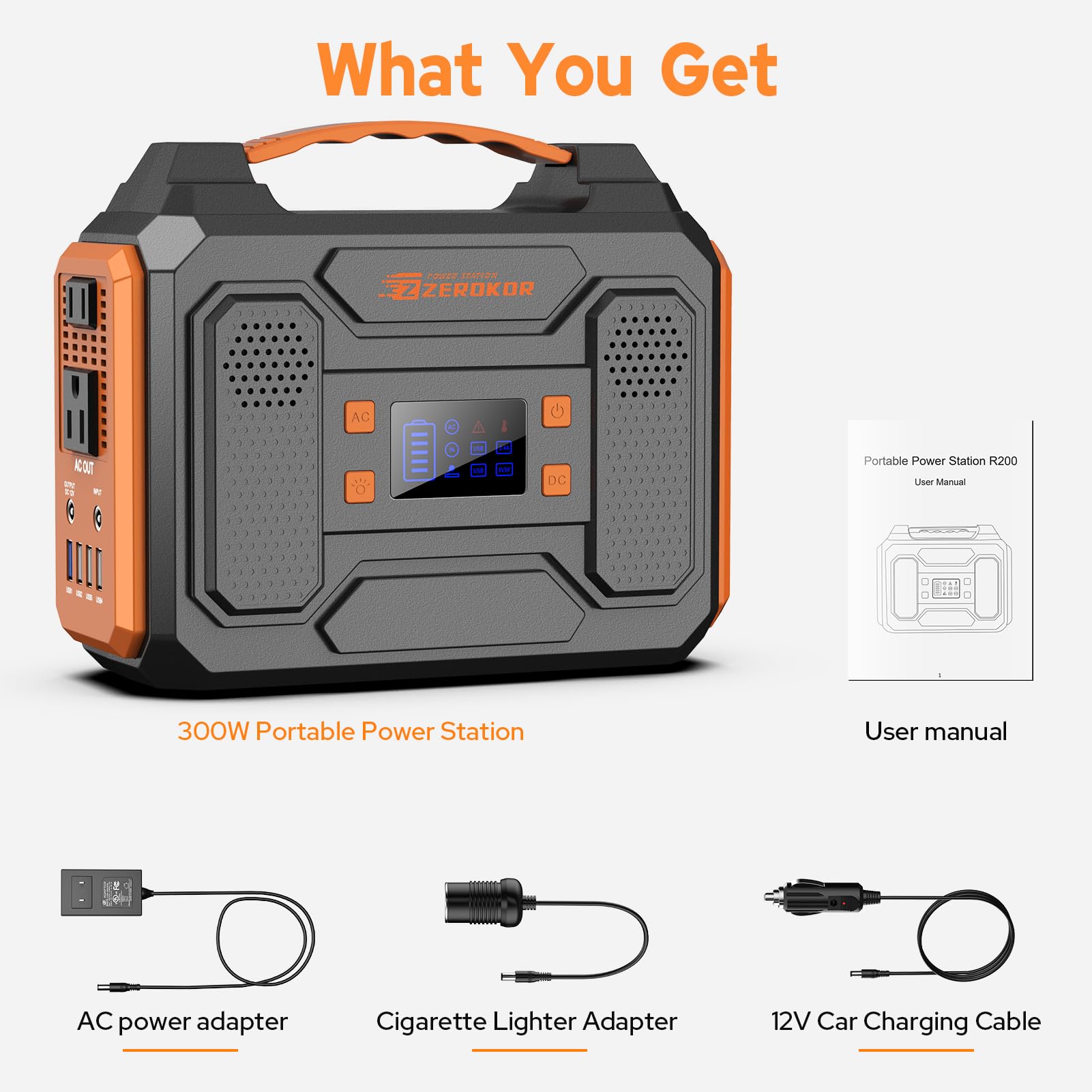 ZeroKor 300W camping setup powering lights and essentials.