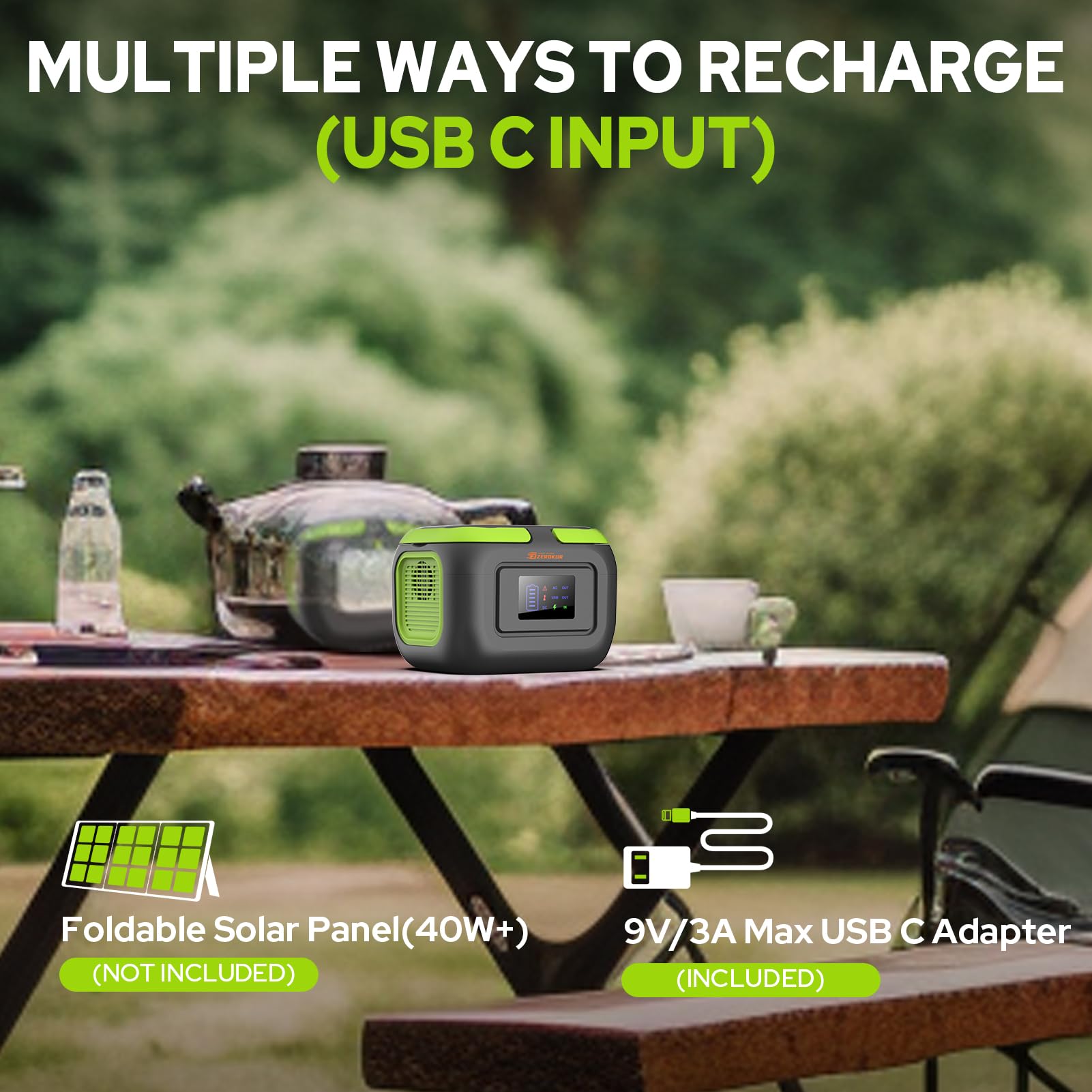 Lightweight 2.2 lb design of ZeroKor portable power station for backpack travel.