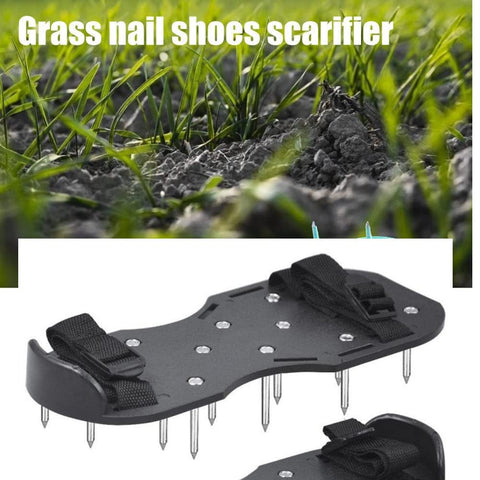 Wearing Zeromall lawn shoes while mowing to aerate and move across the lawn