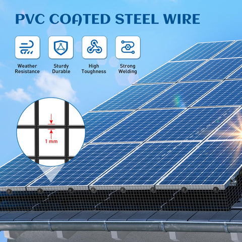 ZeroPone critter guard on solar array deters birds and rodents from accessing beneath panels