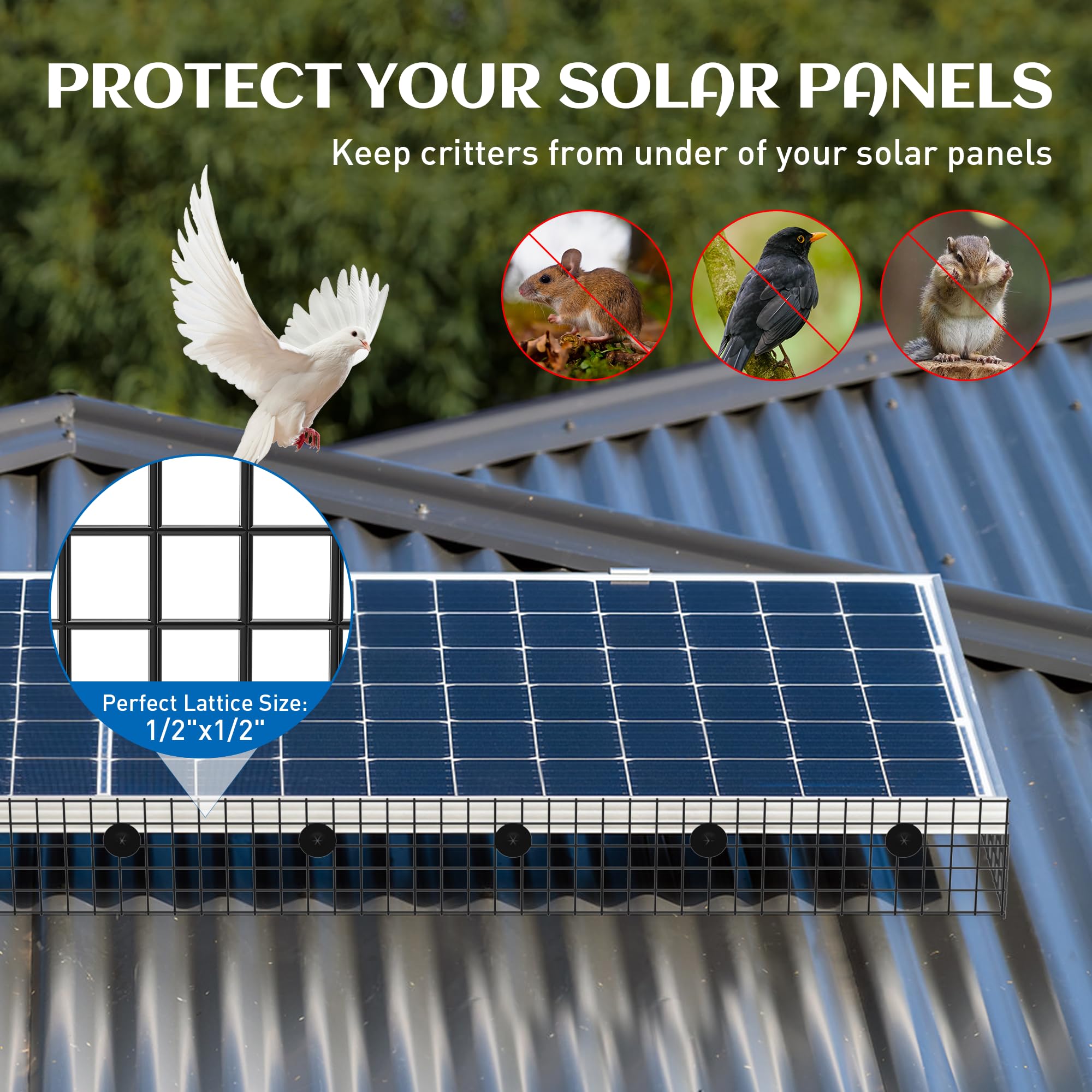 ZeroPone PVC coated pigeon netting enables discreet installation under solar panels