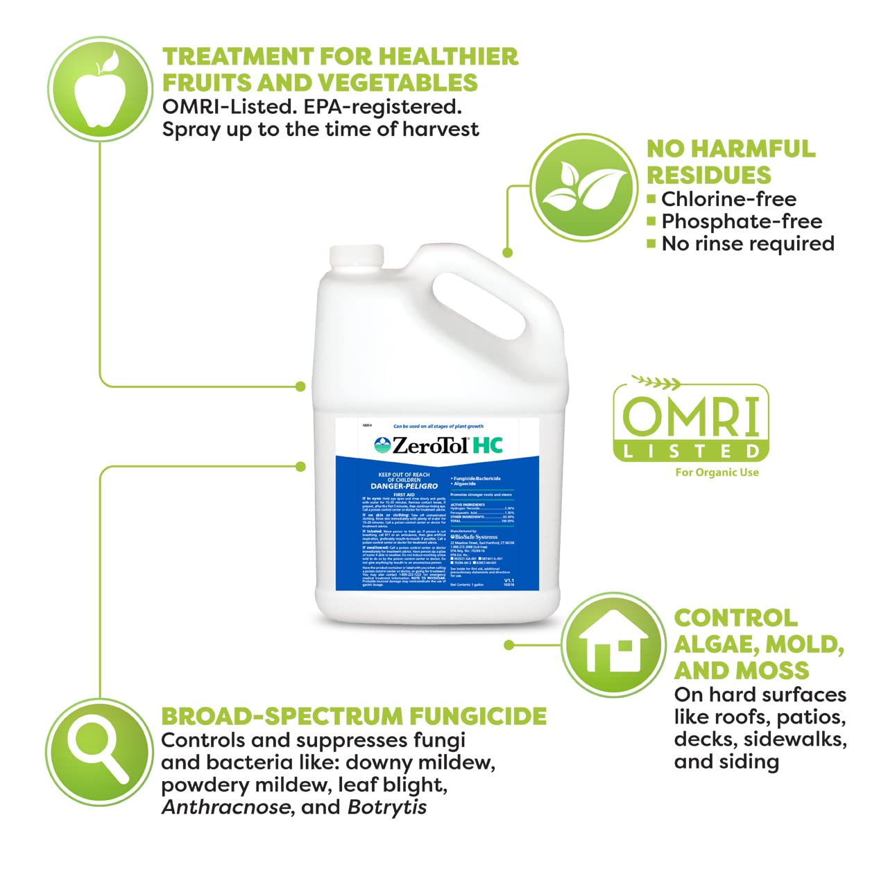 ZeroTol HC spray application on a plant surface for rapid pathogen control.