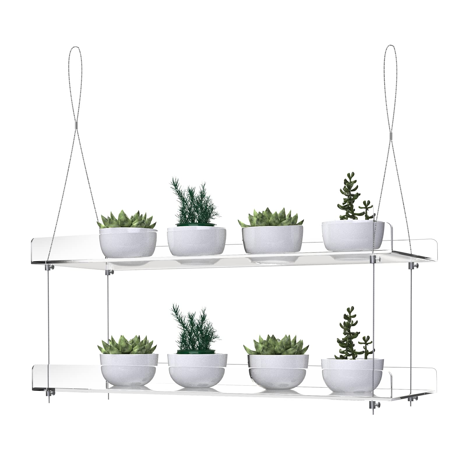 ZerzSemp 2-tier acrylic window shelves maximize light for herbs and greenery.