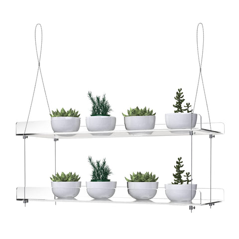 ZerzSemp 2-tier acrylic window shelves maximize light for herbs and greenery.