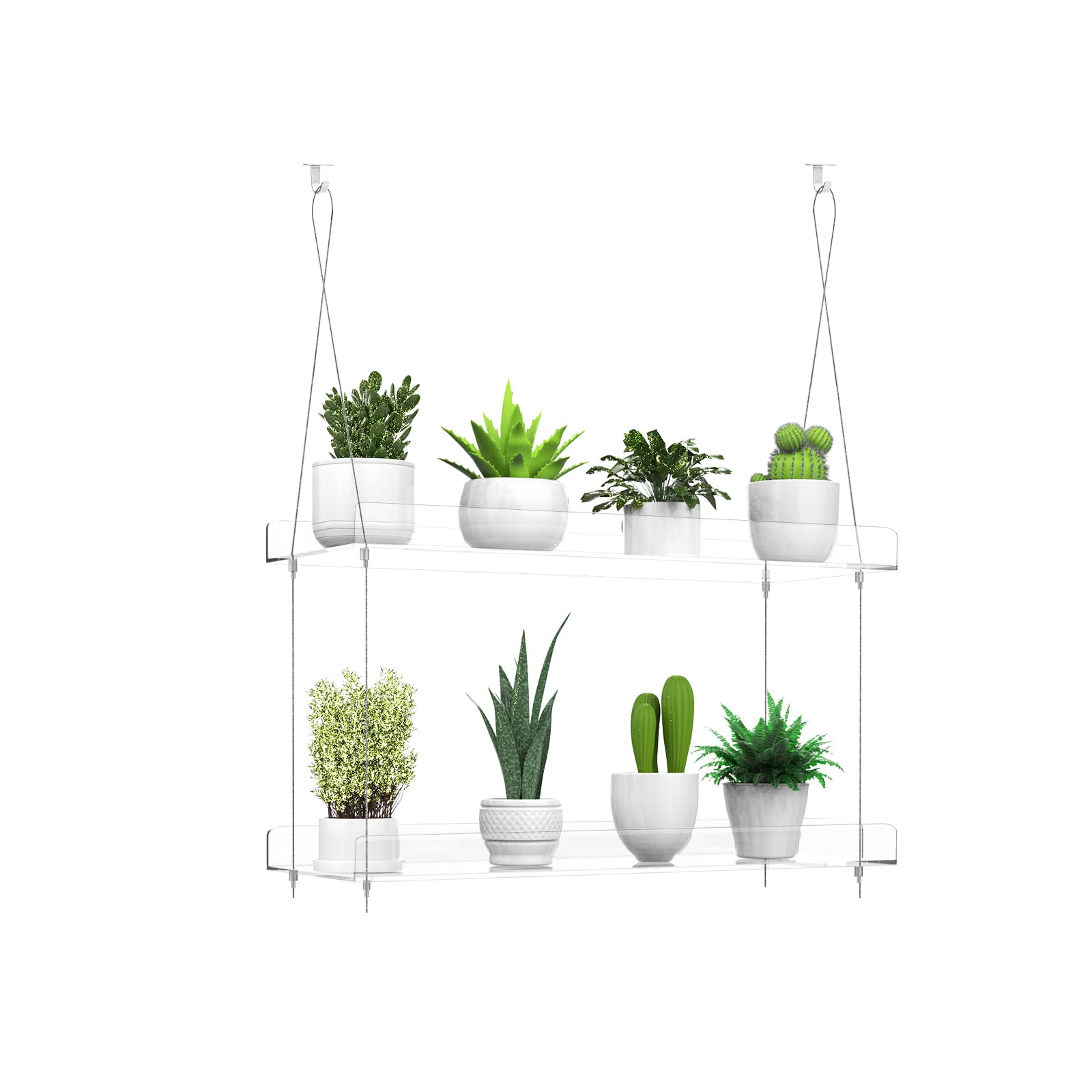 ZerzSemp 2-Tier hanging shelves shown in a sunlit window for organized herbs and plants.