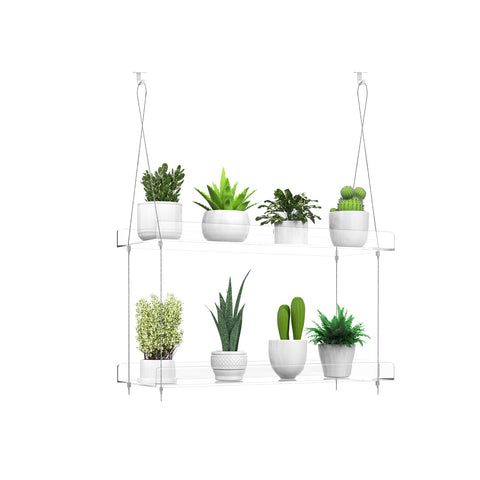 ZerzSemp 2-Tier hanging shelves shown in a sunlit window for organized herbs and plants.