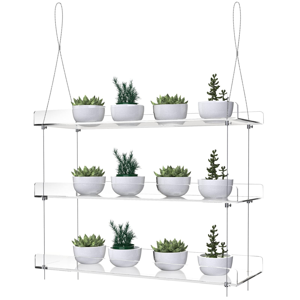 ZerzSemp 3-Tier hanging acrylic shelves in a sunny window display.
