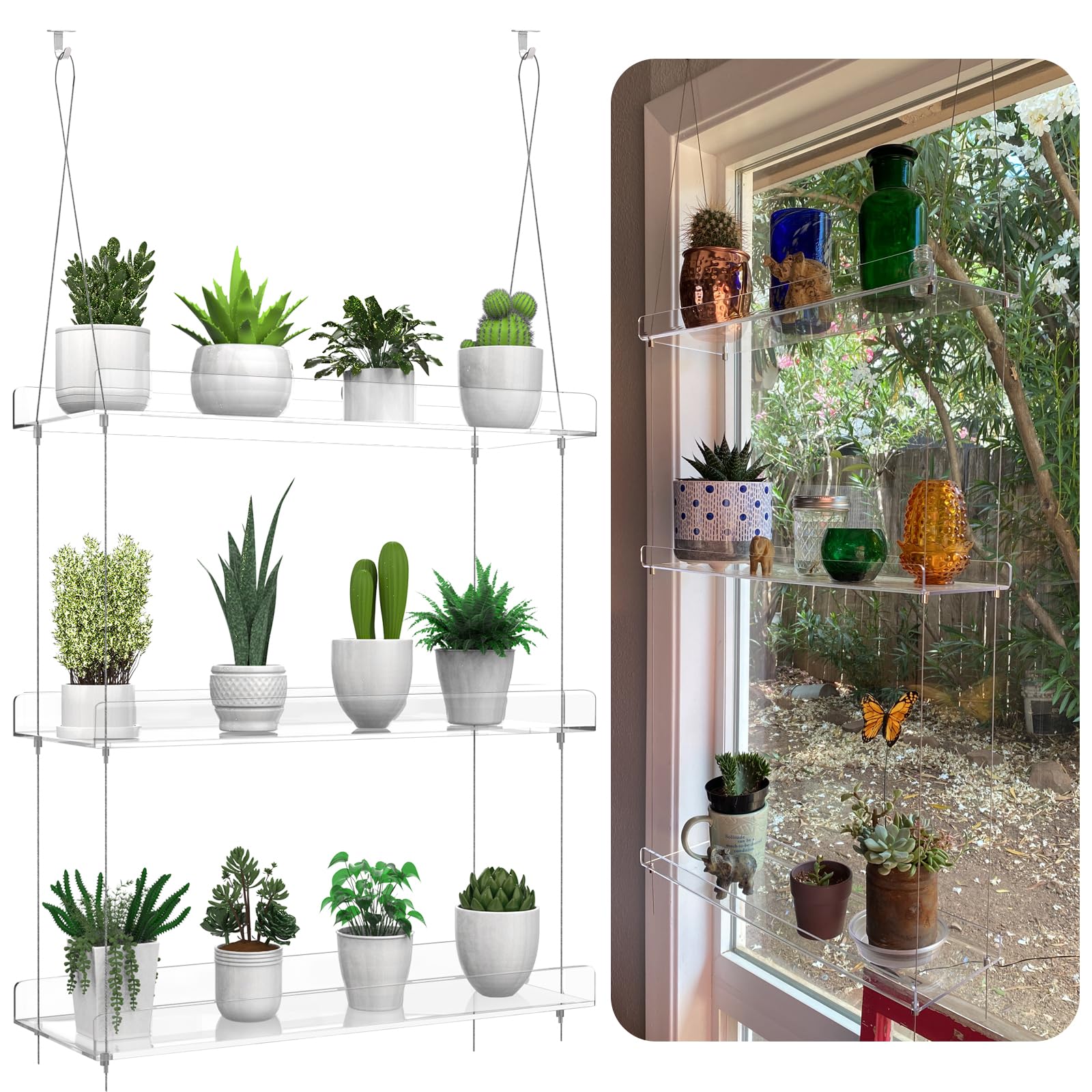 ZerzSemp 3-tier hanging shelves displaying window herbs for light access