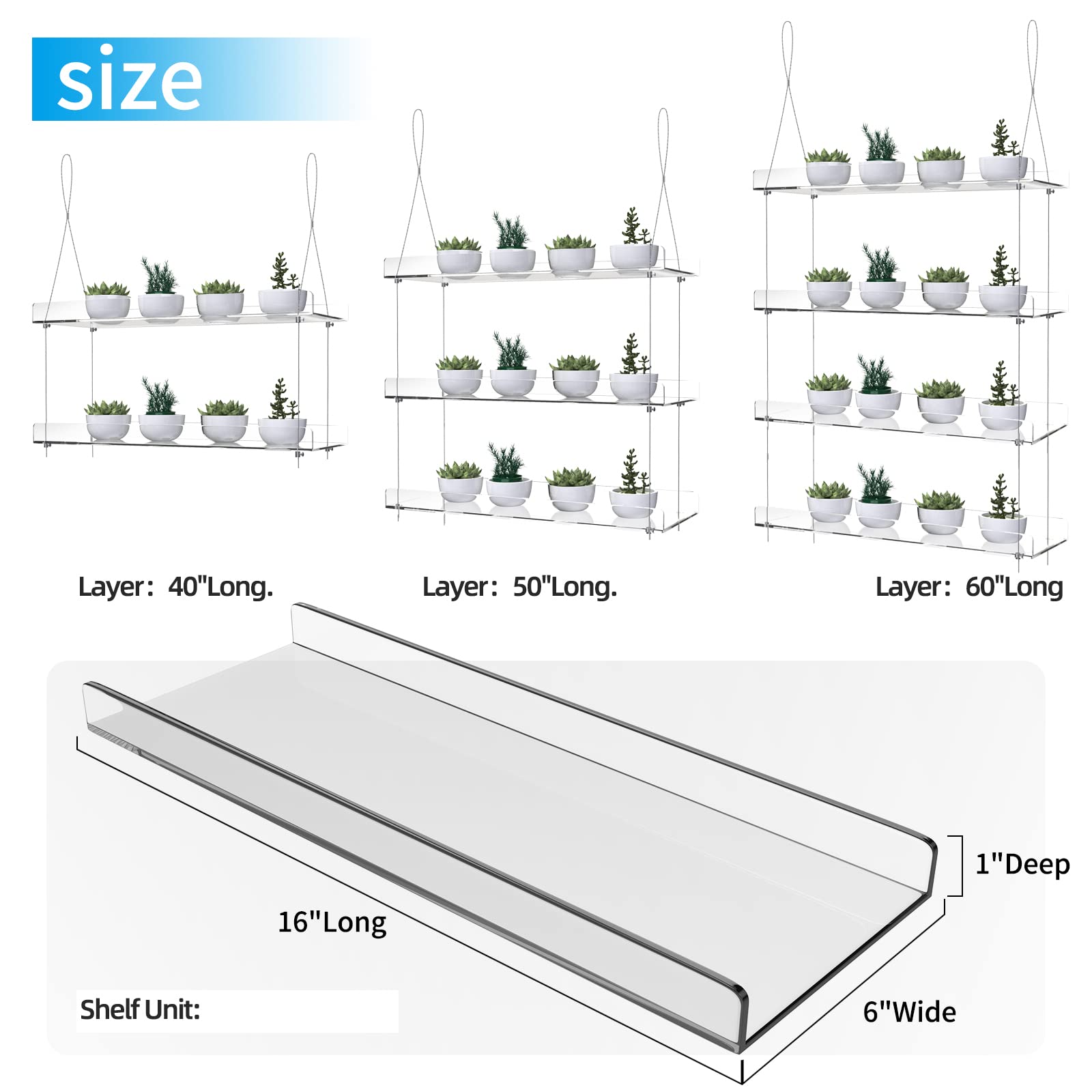 ZerzSemp 3mm clear acrylic shelves offer durable, crystal-clear plant display.