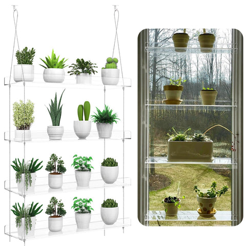 ZerzSemp 4-tier hanging shelves in a window view for natural light plant growth