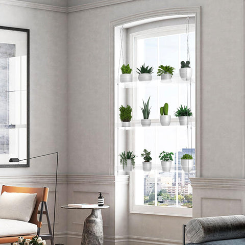 ZerzSemp clear acrylic window shelf shows flowers with space savings