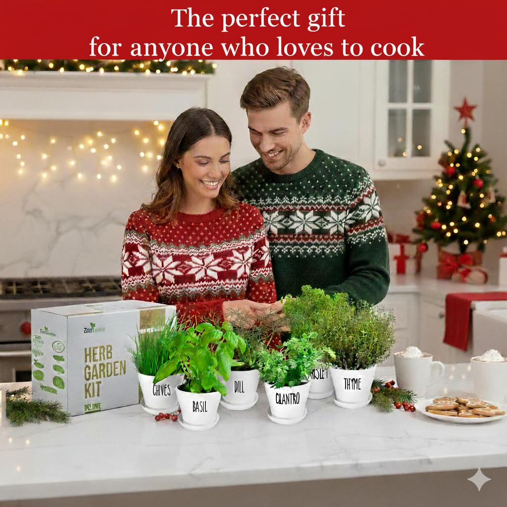 ZESTIGREENS deluxe kit showing 8 pots and saucers for neat herb growth