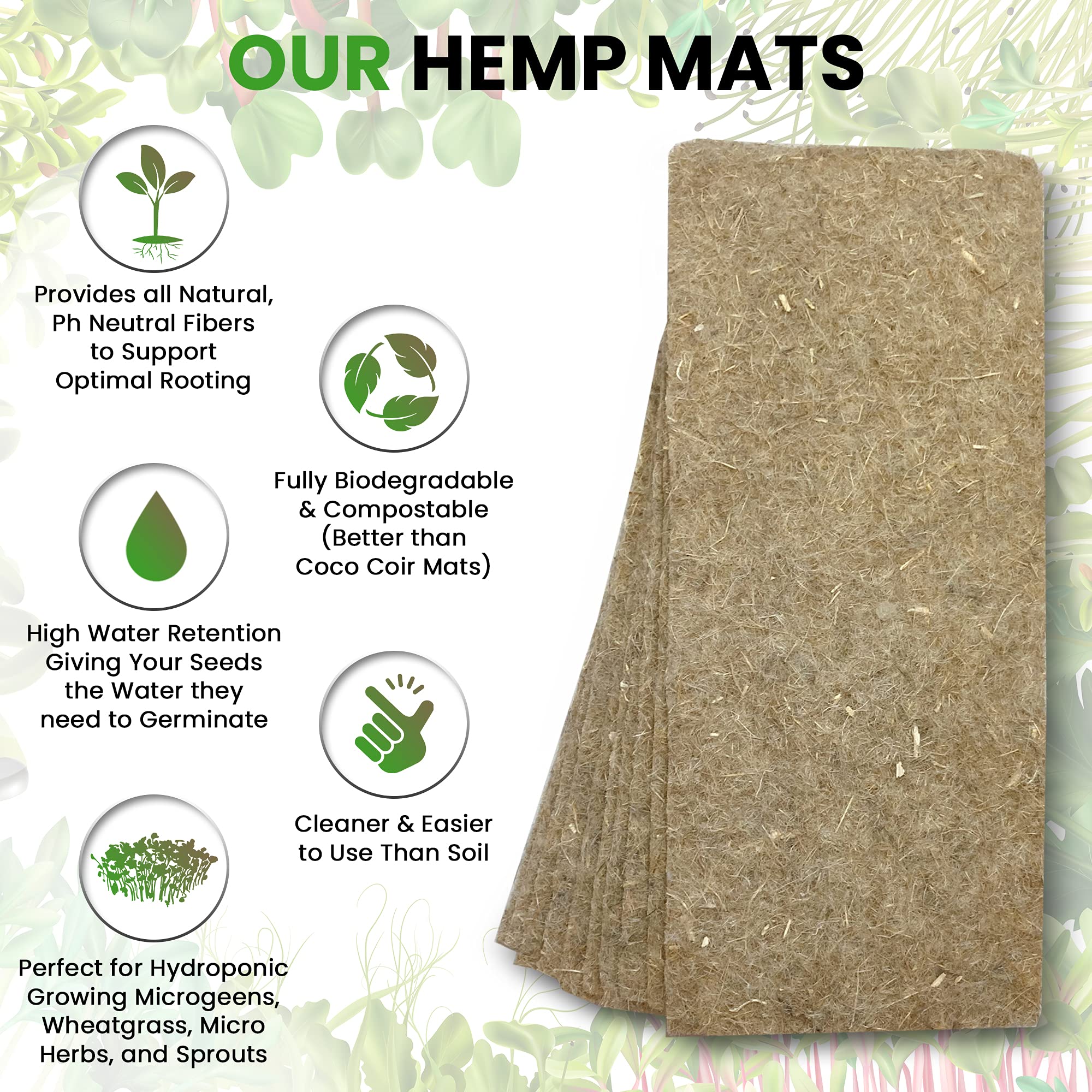 ZestiGreens hemp mat close-up texture shows natural absorbency for reliable watering.