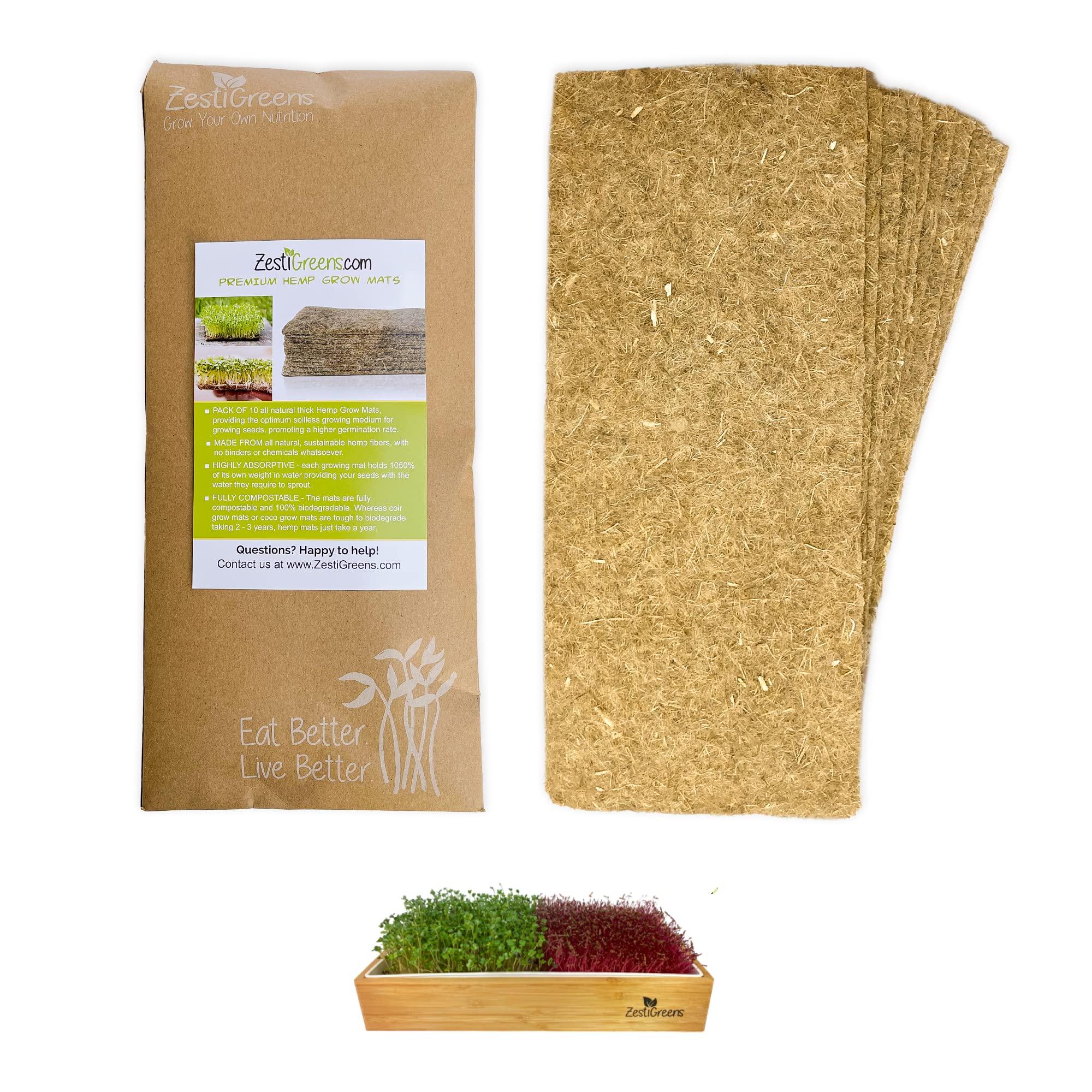 ZestiGreens hemp mat unrolled on a tray supports steady germination and easy setup.