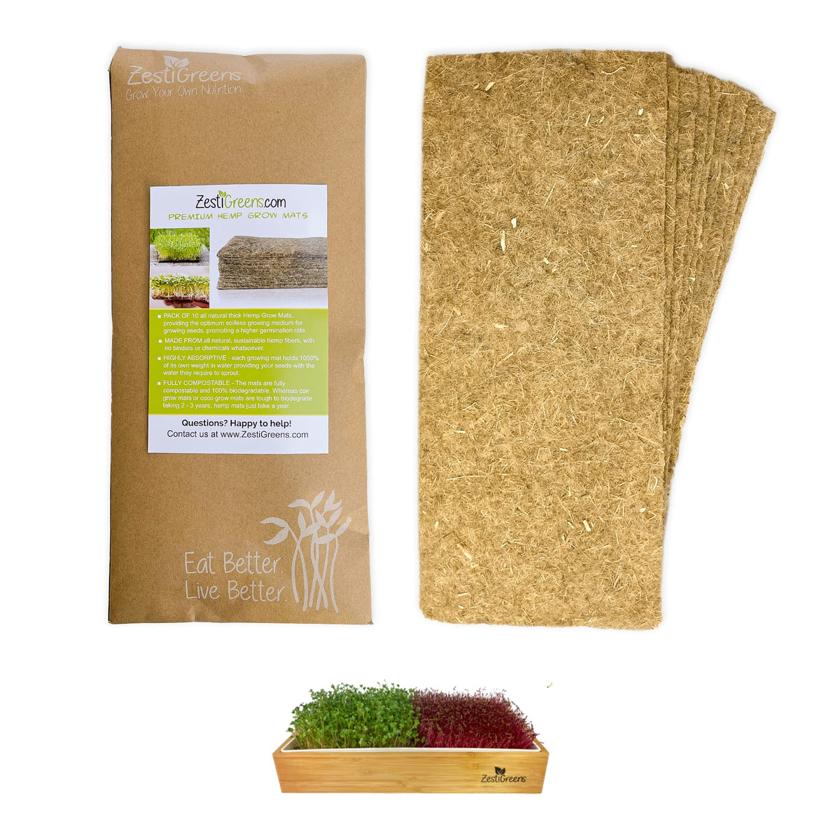 ZestiGreens hemp mat unrolled on a tray supports steady germination and easy setup.