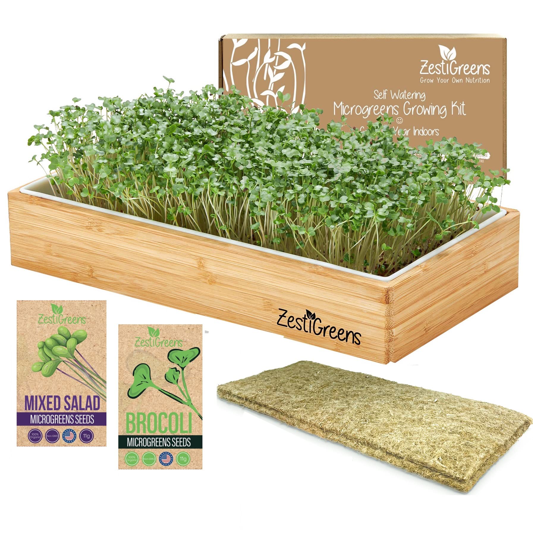 ZESTIGREENS kit tray with bamboo frame for easy indoor growing