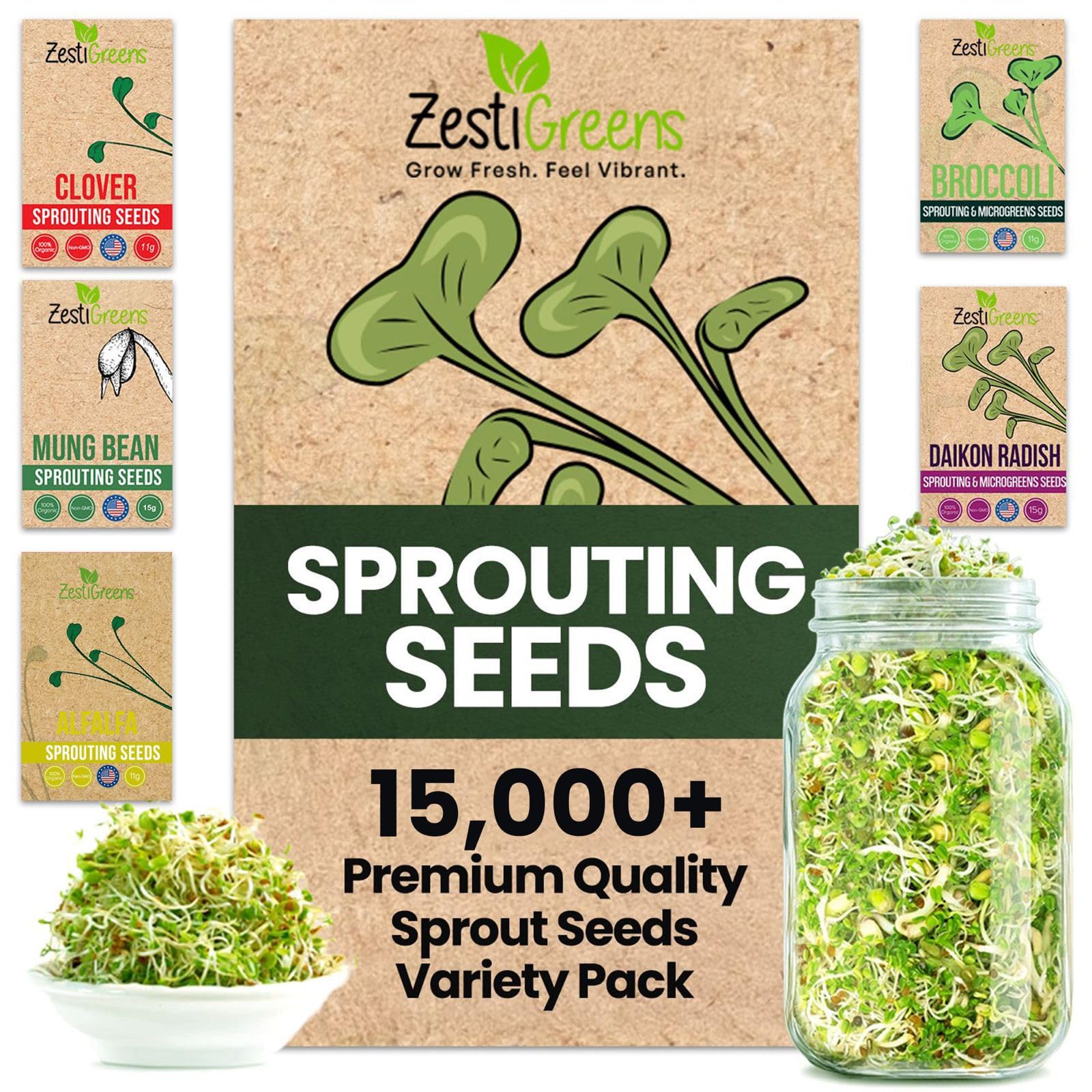 ZestiGreens broccoli sprouts seeds ready for quick jar growth