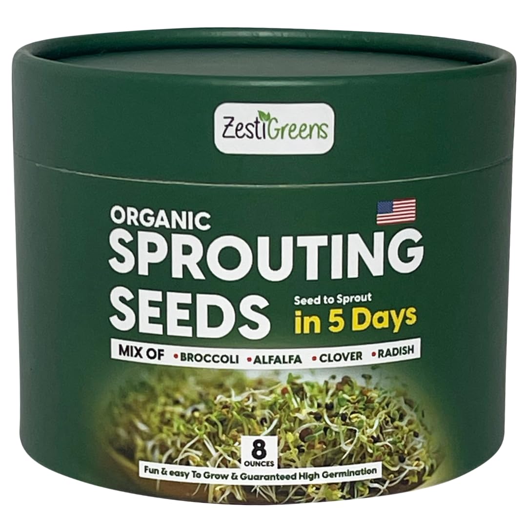 ZestiGreens sprouting seeds mix in packaging for easy storage and freshness.