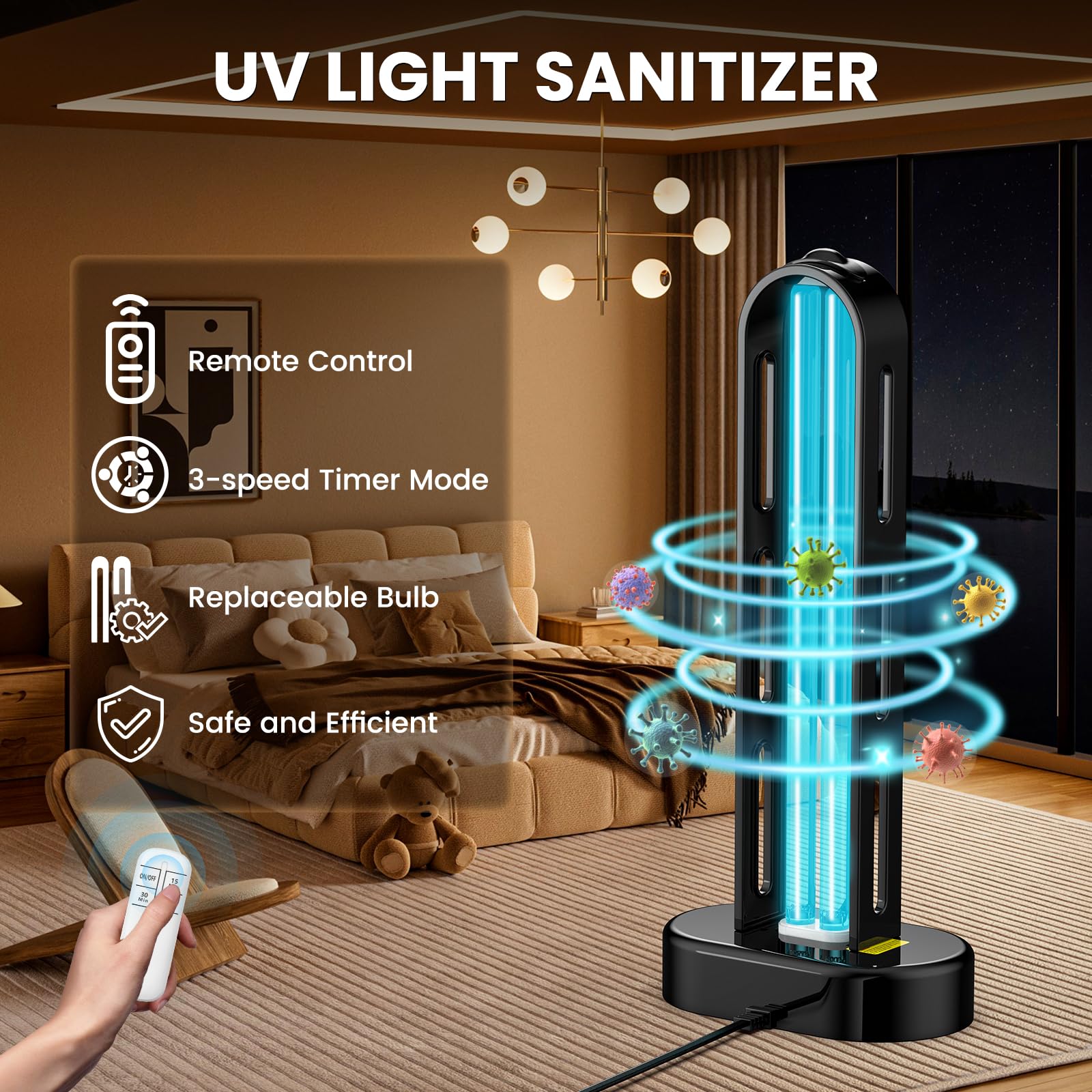 ZETAWALE UV sanitizer 360-degree cleaning covers mattresses, carpets, and upholstery