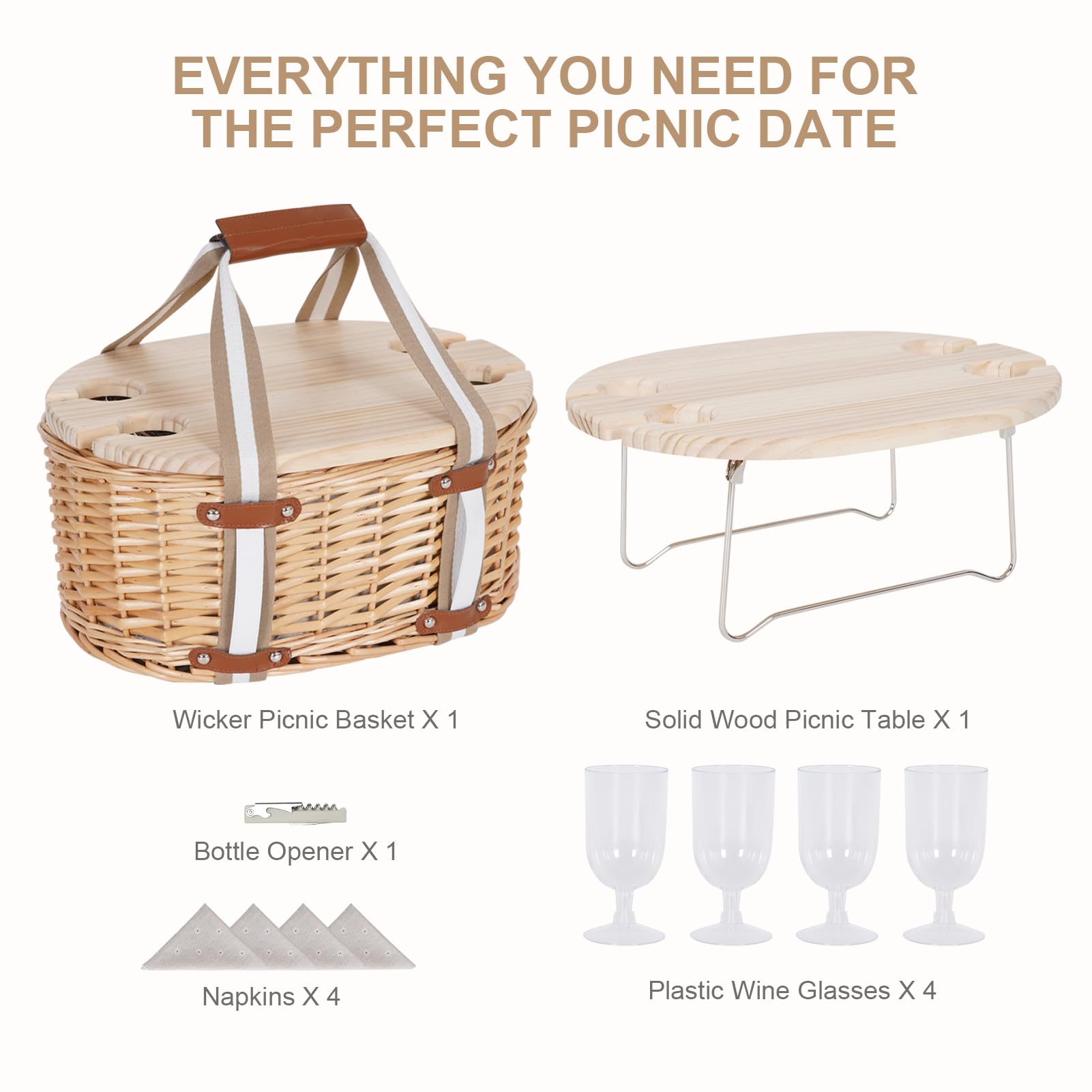 Zettfuly picnic basket with folding wine table for convenient outdoor dining