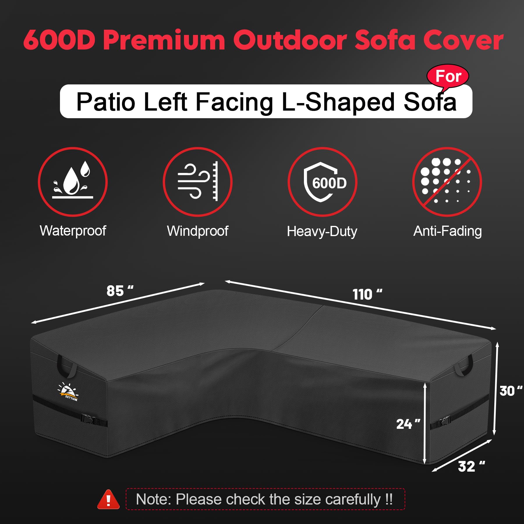 Zettum 600D heavy-duty waterproof fabric resists tearing while keeping furniture dry.