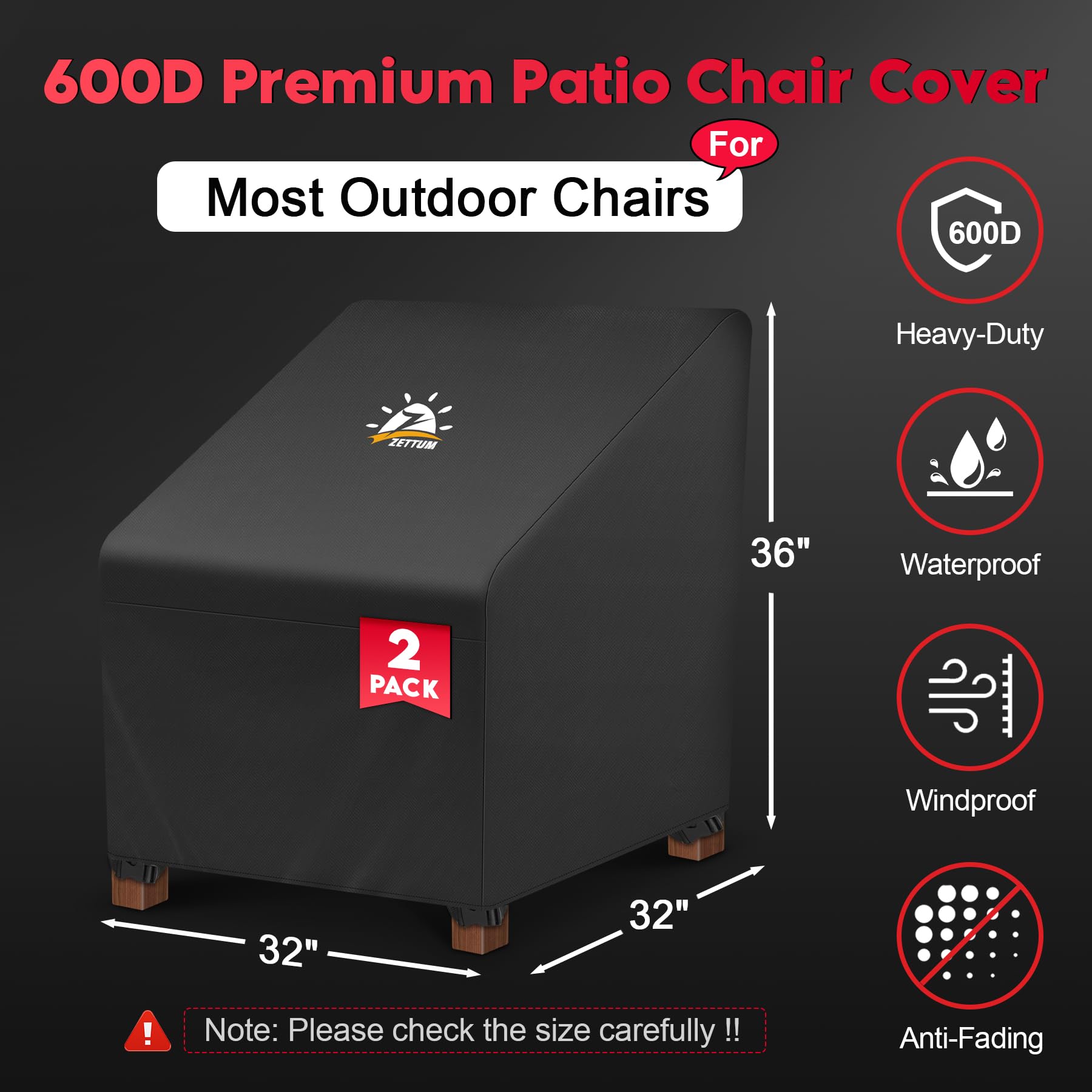 Zettum 600D waterproof fabric protects outdoor chairs during wet weather.