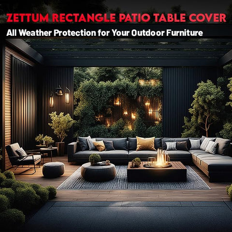 Zettum covering a complete outdoor dining set to keep it clean and dry.