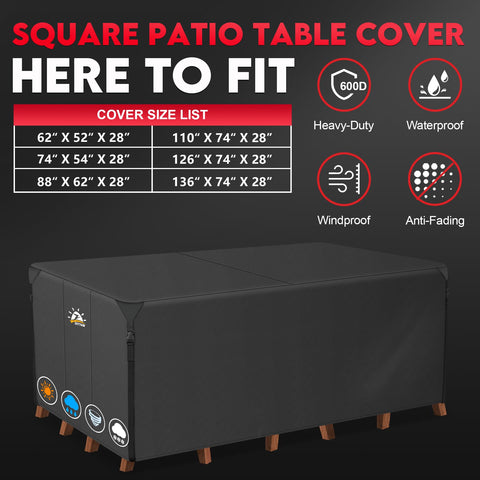 Zettum easy-on-easy-off patio cover installing over outdoor dining furniture.