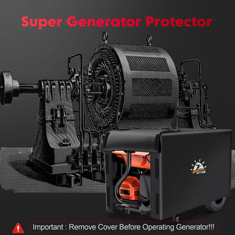Zettum easy-on-off design being slipped over a generator for quick storage