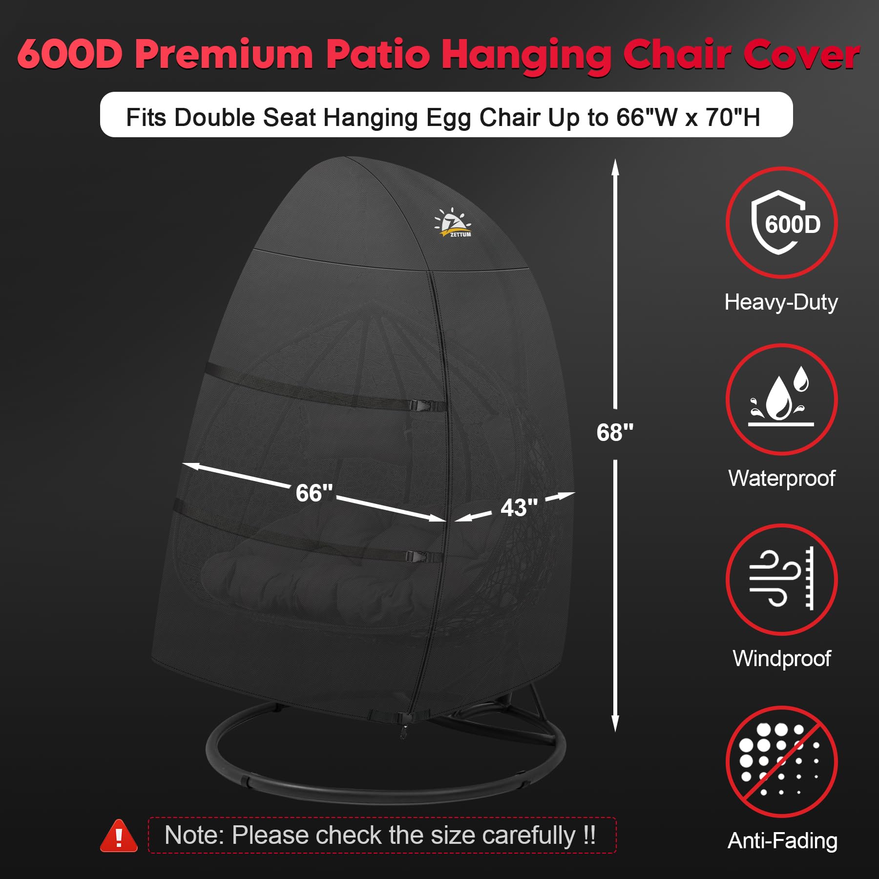 Zettum egg chair cover side view protecting chair from wind and rain.