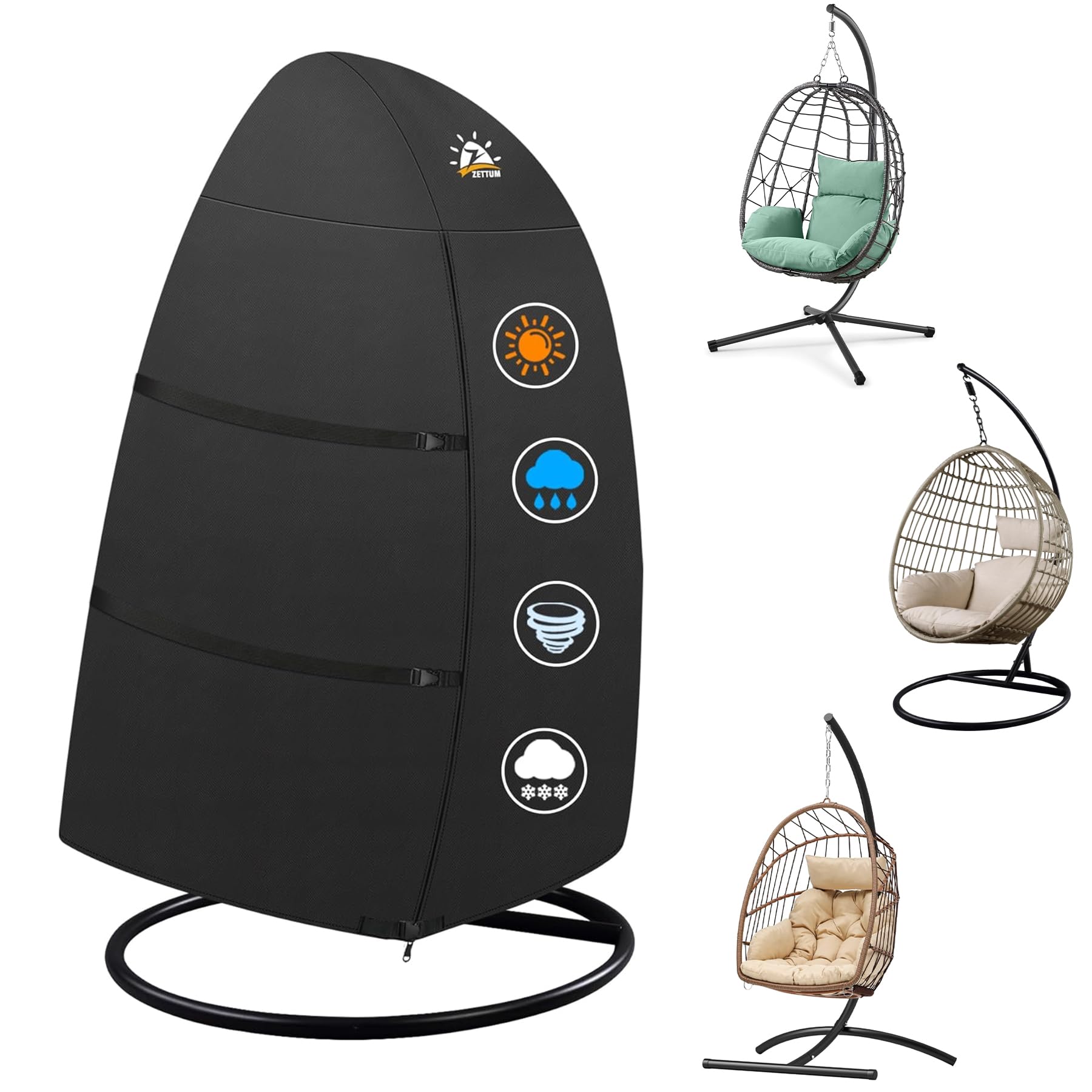 Zettum Egg Chair Cover front view demonstrates a snug fit and durable 600D fabric.
