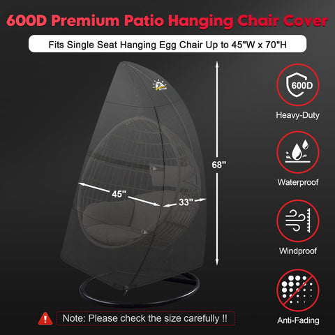 Zettum Egg Chair Cover side dimensions highlight accurate sizing for protected single seat chairs.