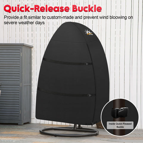 Zettum Egg Chair Cover wind safety strap demonstrates secure fit against strong gusts.