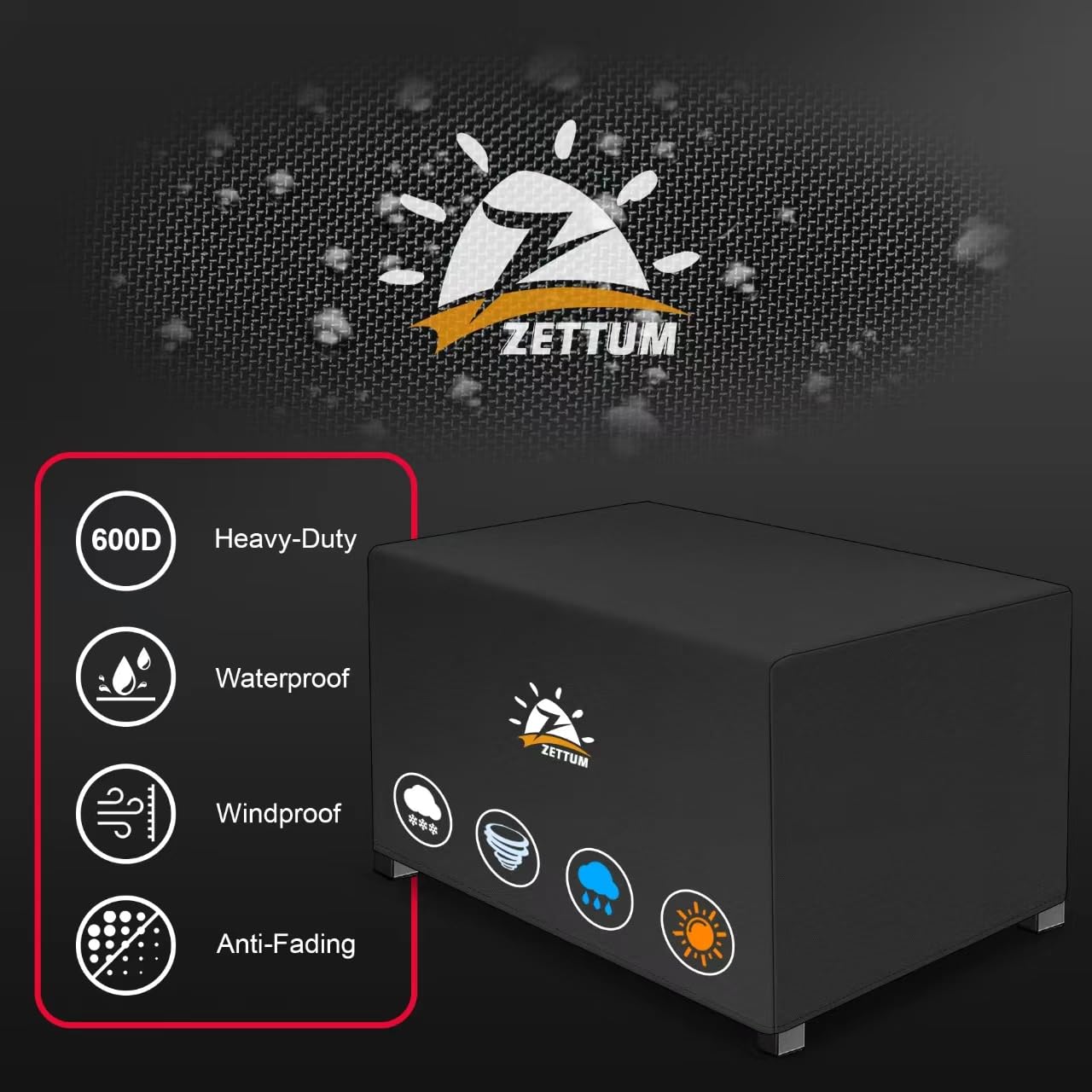 Zettum 600D waterproof Oxford fabric shields the fire pit from rain and dew