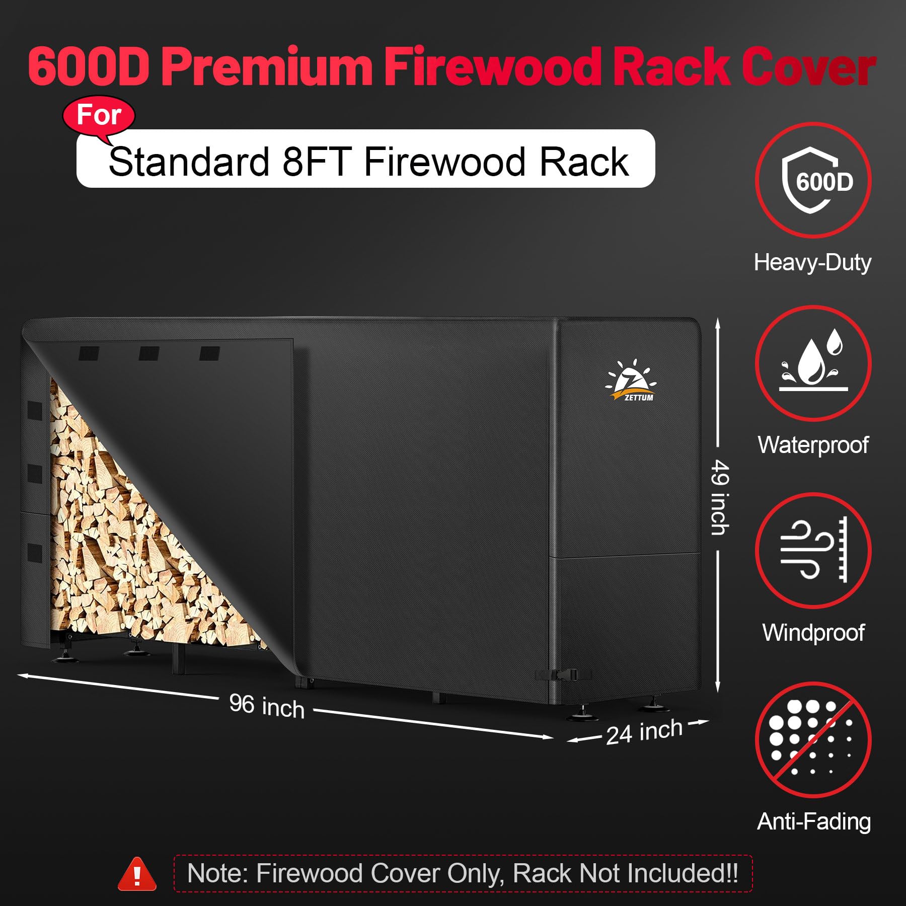 Zettum Firewood Rack Cover PU coating provides durable, breathable protection.