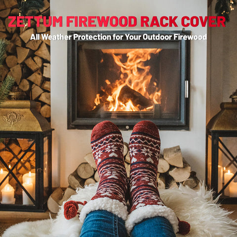 Zettum Firewood Rack Cover universal fit supports 8 ft racks.