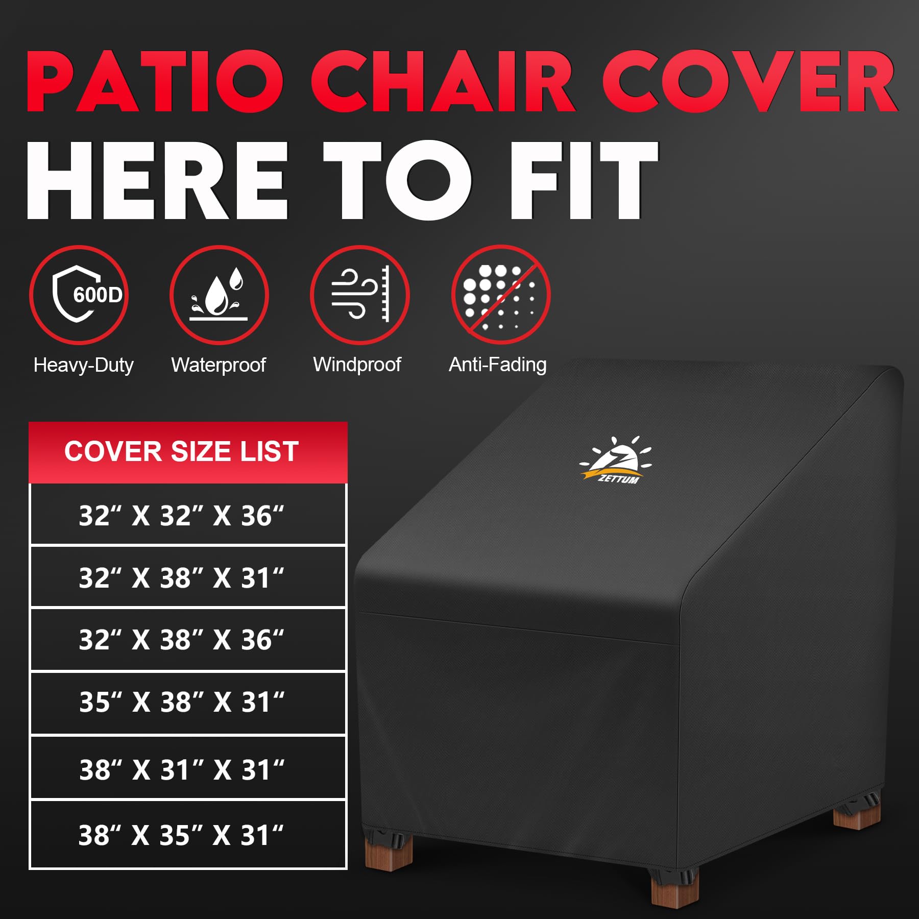 Zettum heavy-duty patio chair cover withstands wind with quick-release buckles.
