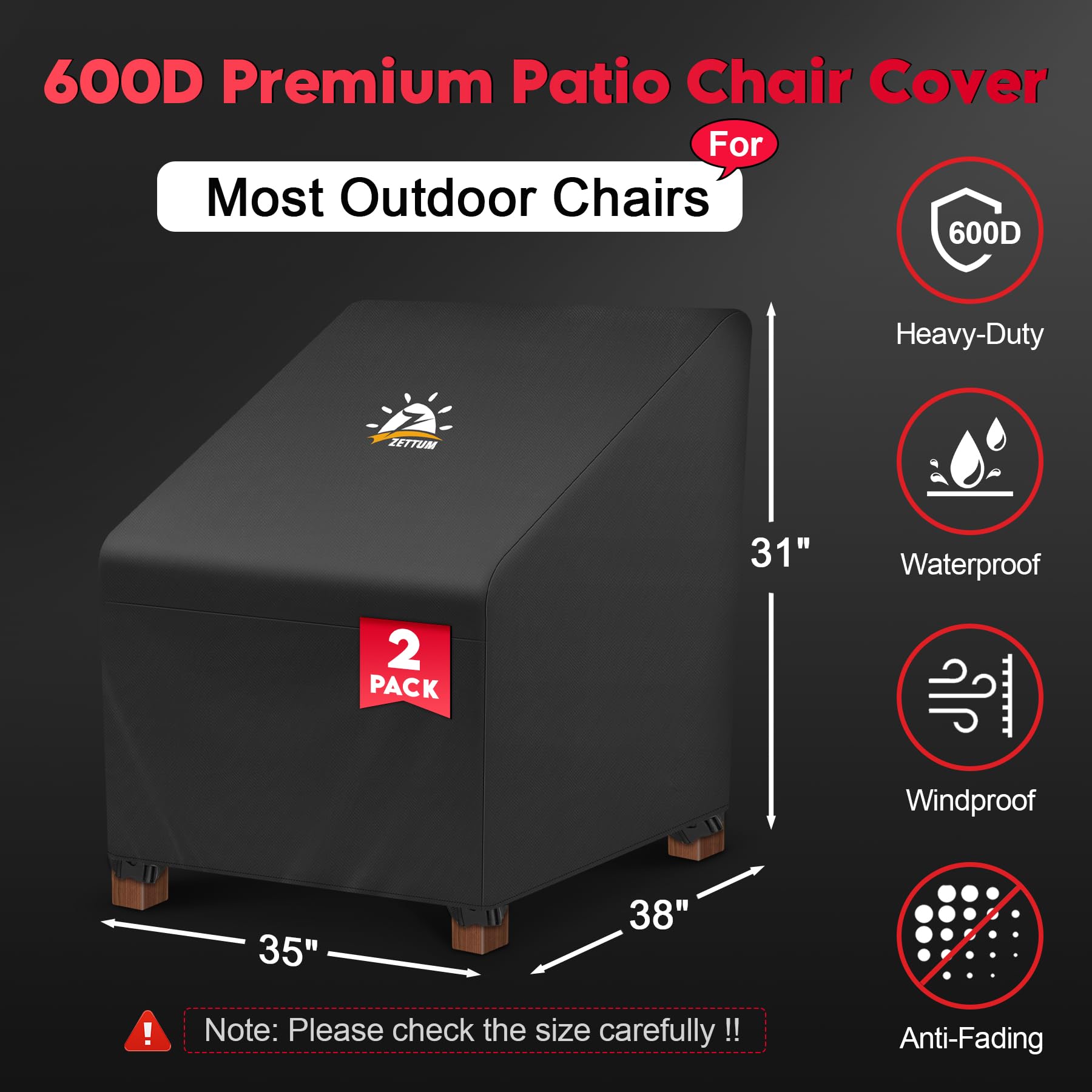 Zettum outdoor chair cover waterproof 600D fabric shields furniture from moisture.