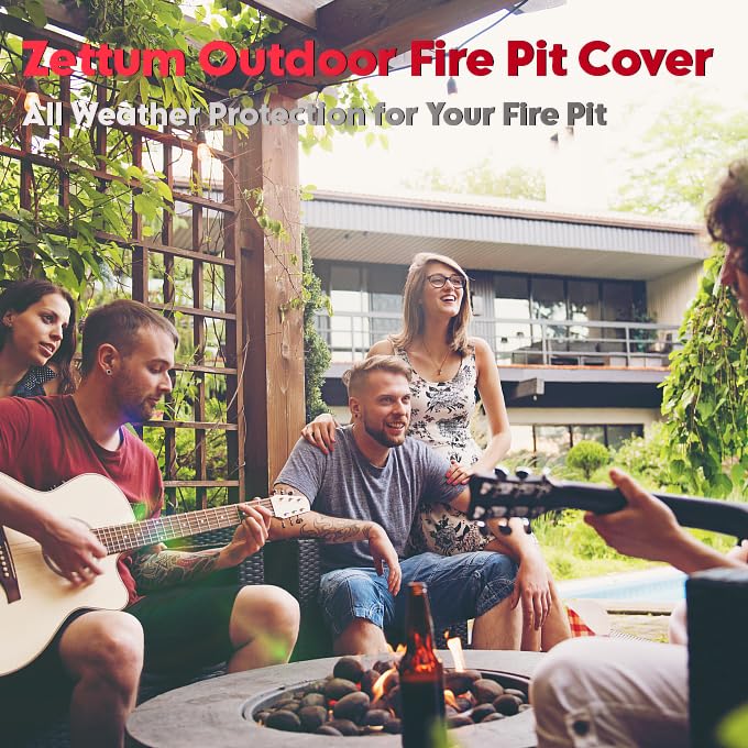 Zettum waterproof cover on patio protecting outdoor fire pit equipment