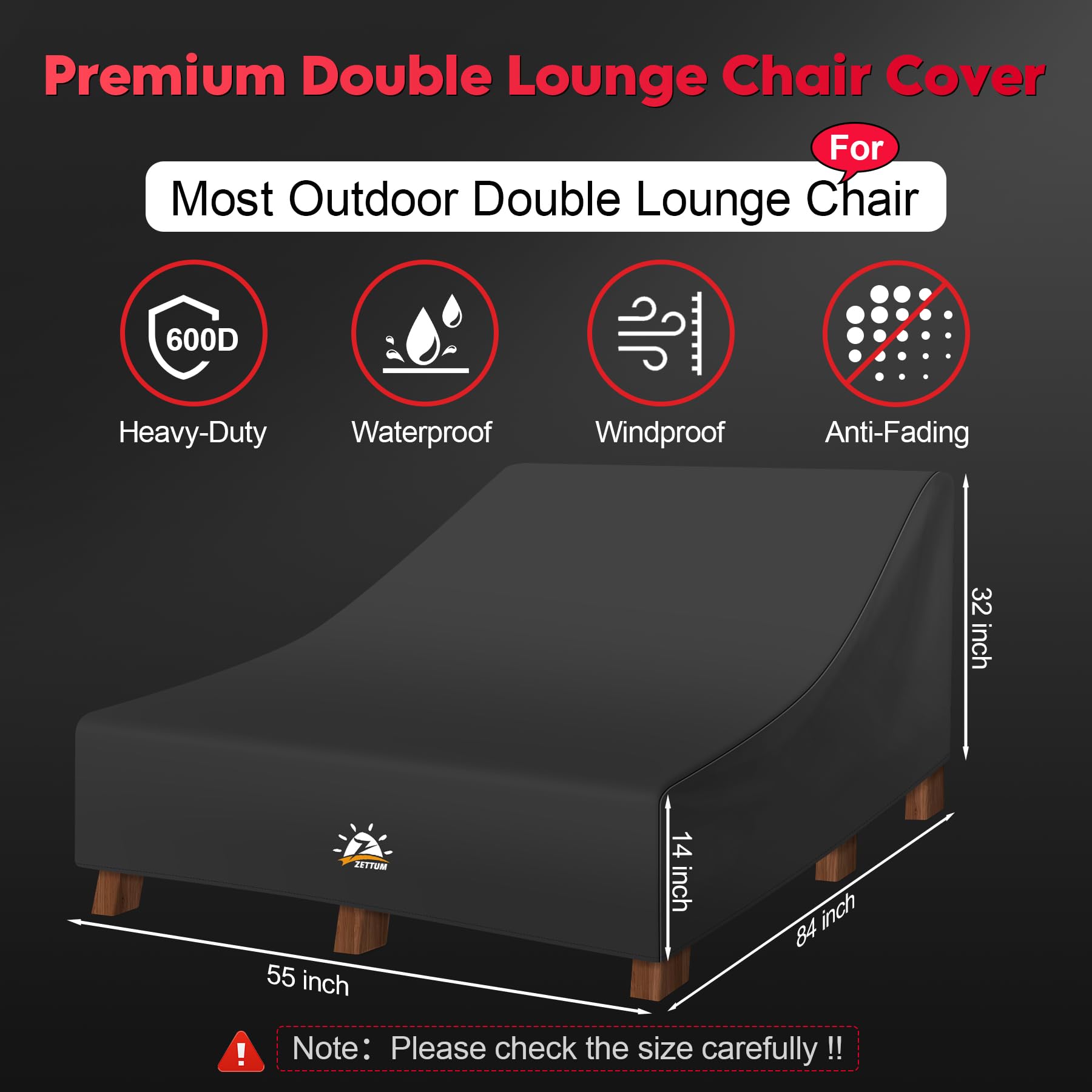 Zettum outdoor lounge cover fitted over chair shows full coverage and secure fit.