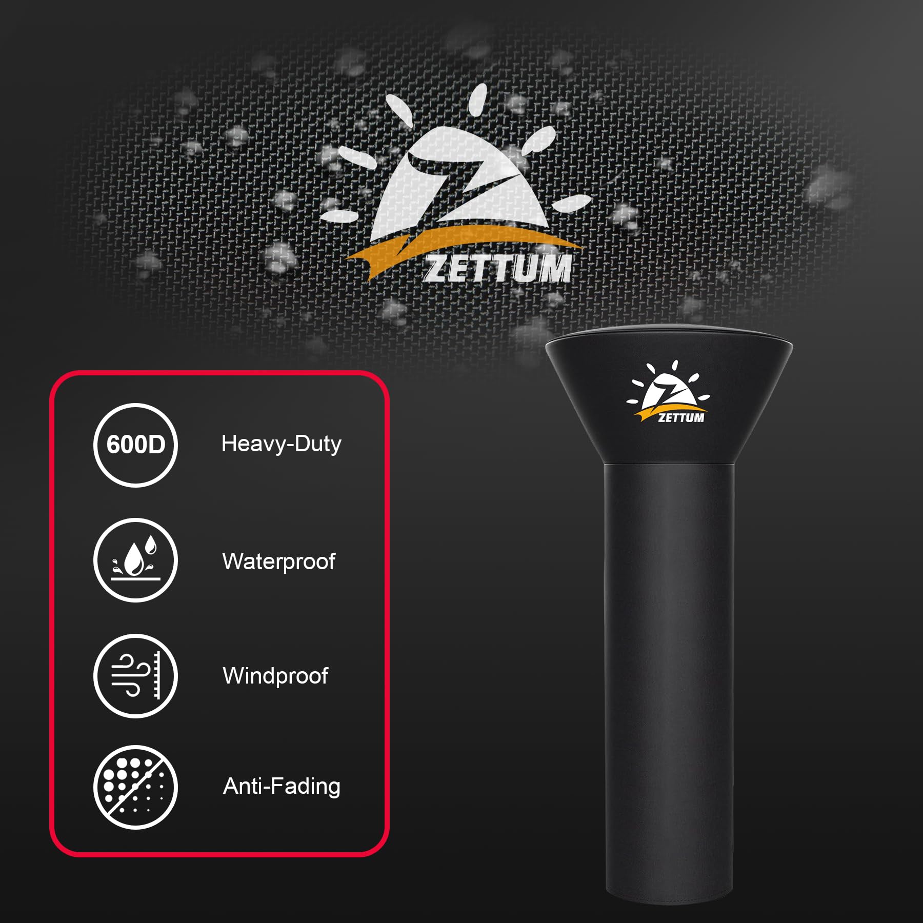 Zettum patio heater cover base 19-inch secured to the bottom of the unit.