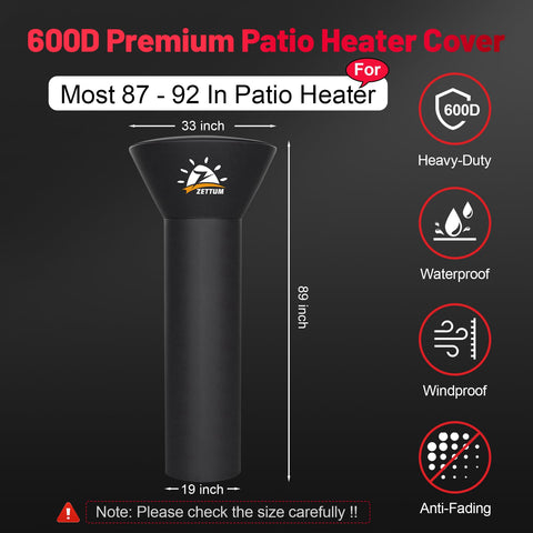 Zettum patio heater cover with 33-inch dome shielding the top of the heater.