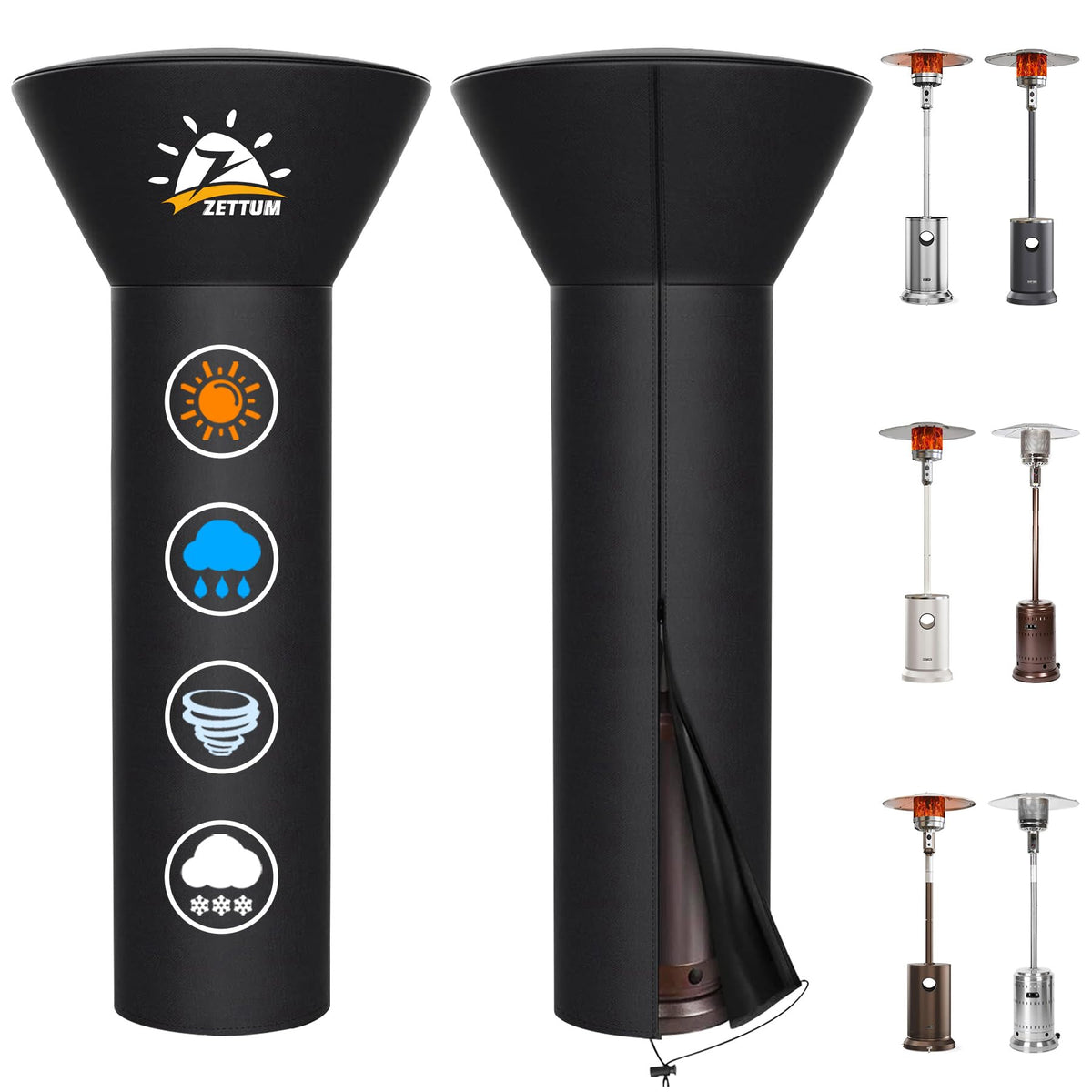 Zettum patio heater cover at 89-inch height protecting a tall outdoor heater.