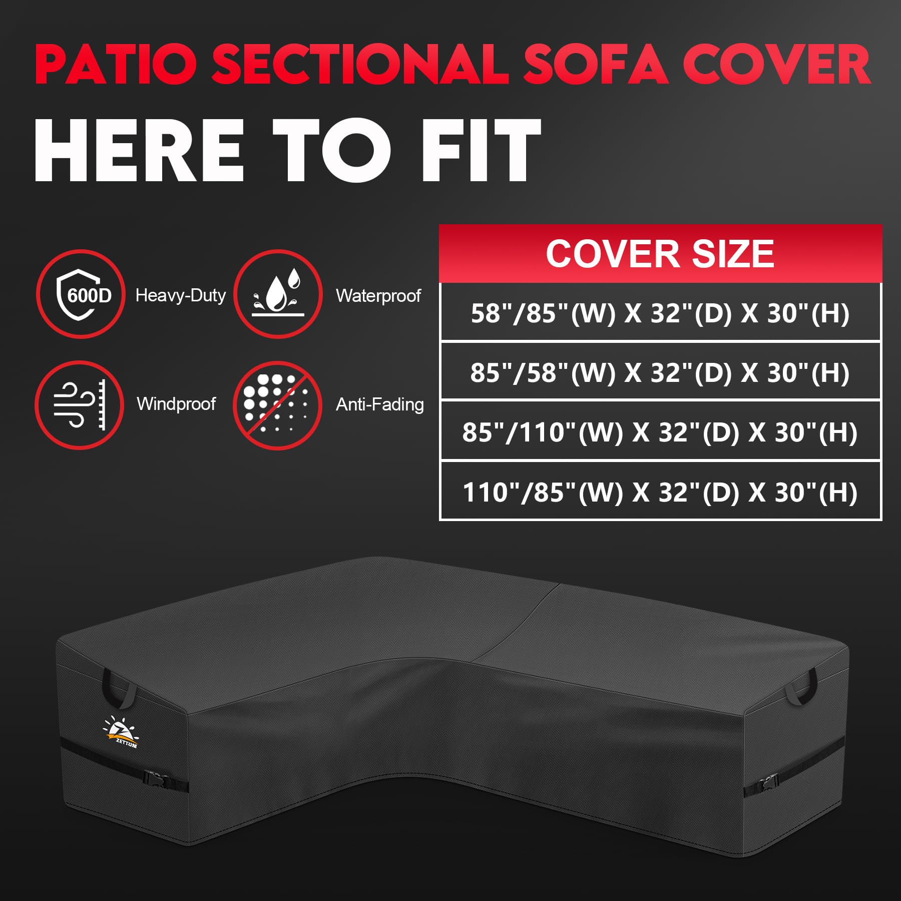 Zettum patio sectional cover easy on-off design for quick protection.