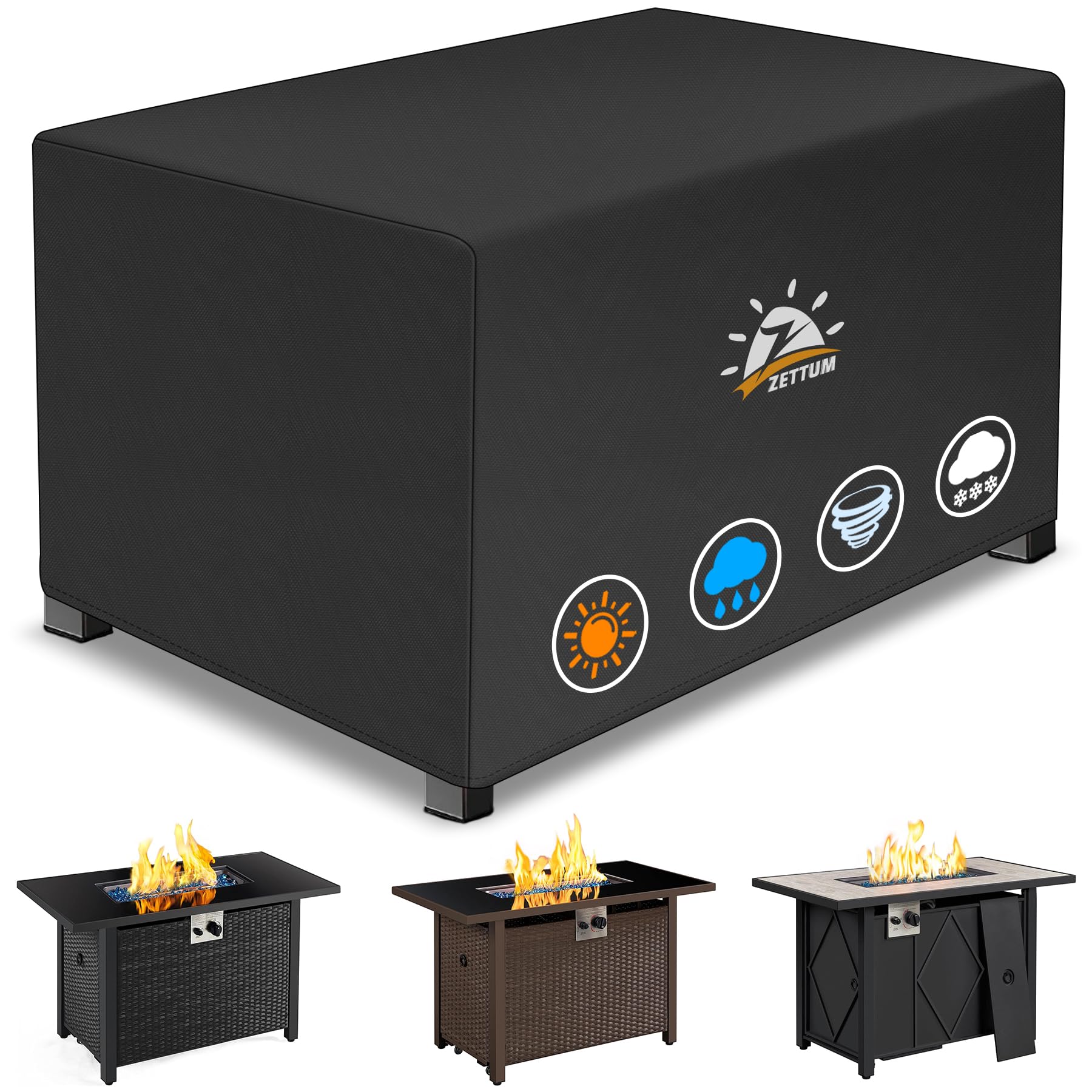 Zettum rectangular fire pit cover 44-inch protects the fire table from rain and debris.